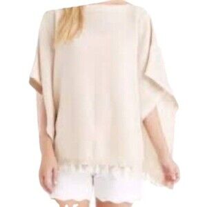 J. McLaughlin Asha Poncho Sweater OS Tassel Hem Luxe Classic Minimalist Layering